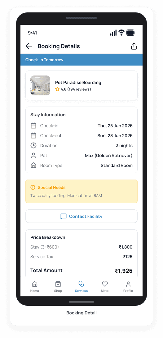 Pawle app — Booking screen