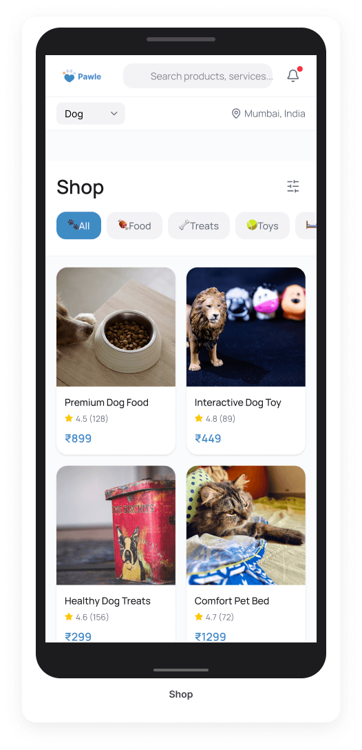 Pawle app — Shop screen