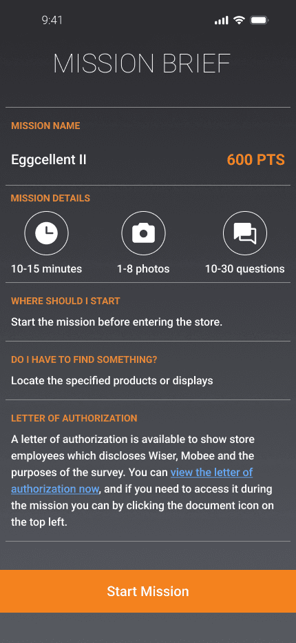 Mission brief screen