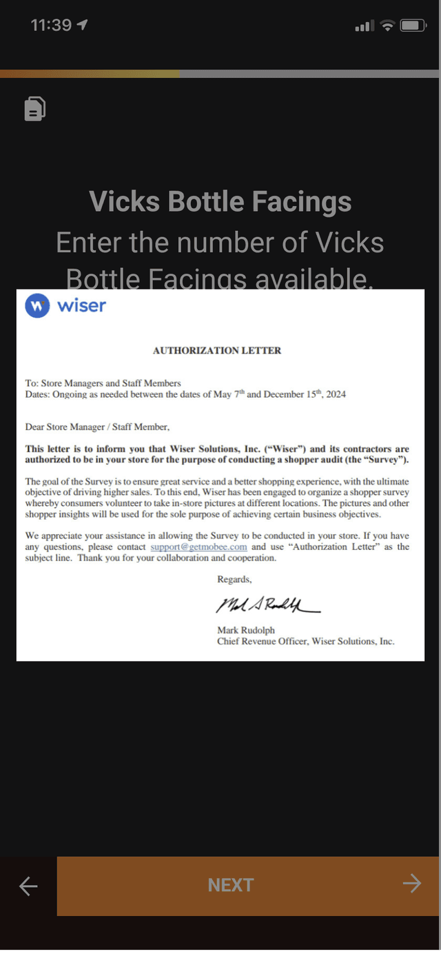 Letter of Authorization screen