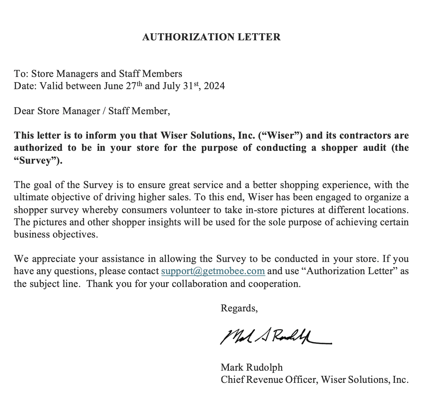 Letter of Authorization document layout